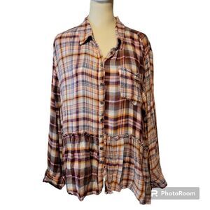 Vintage America Blues Women's Jade Roll Tab Sleeve Tunic Shirt Size Large